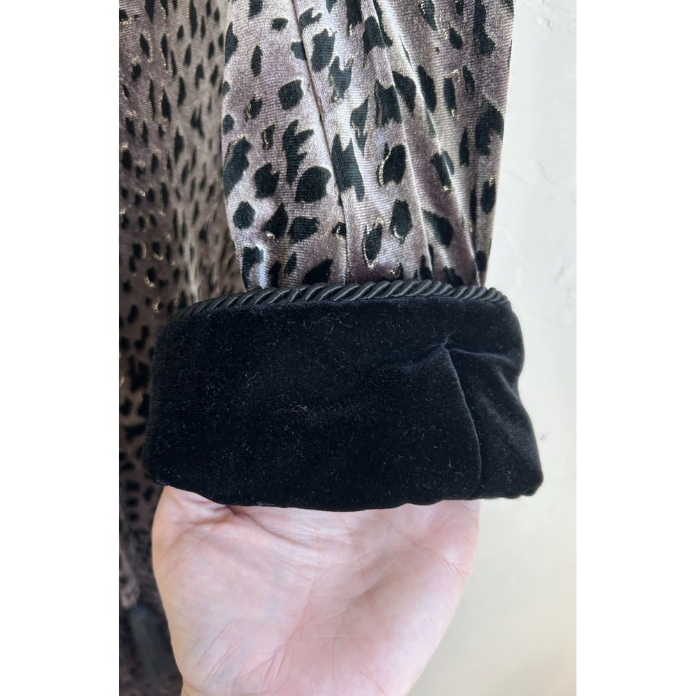 Vintage Diamond Tea Velvet Robe M Leopard Print Metallic Dressing Gown Tassels - Picture 3 of 12